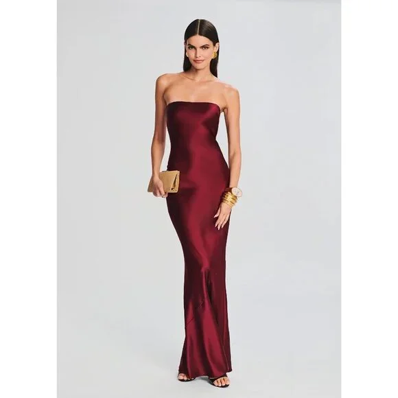 retrofete Keaton Silk Strapless Dress Cabernet Womens Size XS